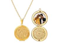 U7 Médaillon Doré Photo Locket Ouverte Décoratifs Pendentif Rond avec Photo Dedans Personnalisé Collier Personnalisé Prénom Chaîne Ajustable 50+5cm Locket Necklace