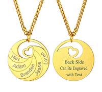 U7 Pendentif 4 Prénoms Personnalisable Doré pour Famille Collier Prénom Enfant Famille pour Noël
