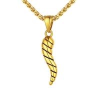 U7 Pendentif Corne Italienne à Rayure Plaqué Or Collier Homme Talisman Porte-bonneur