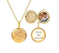 U7 Photo Personnalisé Collier Pendentif Médaillon Femme avec Motif Dessins Décoratifs Doré Chaîne Ajustable 50+5cm Locket Necklace for Women