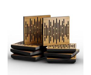 ua acoustics Lot de 8 mini panneaux acoustiques | Panneau mural décoratif absorbant le son | Réduction du bruit | Absorption et diffusion | 25 x 25 x 3 cm | Couleur : [Chêne | WAVE-Mini - 33mm]