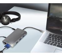 Ua0383 Station D'Accueil Usb 3.2 (Gen 1) Avec 10 Ports Et Pd (Power Delivery) 100 W,1 Usb-C (Pd) / 3 Usb 3.0/1 Hdmi / 1 Vga / 1 Rj45 / 1 Microsd / 1 Sd / 1 Audio 3,5 Mm Argenté
