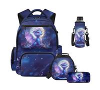 Uacyareni Ensemble sac à dos 4 pièces pour filles et garçons avec boîte à déjeuner, Fleurs de dragon ciel étoilé, Sac à dos tyrolien