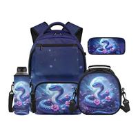 Uacyareni Ensemble sac à dos 4 pièces pour filles et garçons avec boîte à déjeuner, Serpent Fleurs Lune, Sac à dos tyrolien