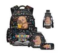 Uacyareni Ensemble sac à dos et boîte à déjeuner pour filles de 6 à 8 ans, 8 à 10 ans, 10 à 12 ans, avec trousse à crayons, housse pour bouteille d'eau, motif Mochila de Niña, Math Capybara Livre de