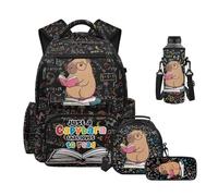 Uacyareni Ensemble sac à dos et boîte à déjeuner pour filles de 6 à 8 ans, 8 à 10 ans, 10 à 12 ans, avec trousse à crayons, housse pour bouteille d'eau, motif Mochila de Niña, Math Capybara, Sac à dos
