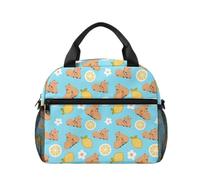 Uacyareni Lemon Capybara Sac à déjeuner isotherme pour enfants avec poche pour filles et garçons Sacs réutilisables pour le camping