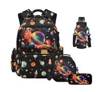 Uacyareni Sac à dos d'école pour filles et garçons, ensemble de 4 pièces avec boîte à déjeuner isotherme, sac à dos pour collège, Univers Space Planets, Sac à dos tyrolien