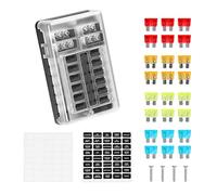Uadme 12 Voies Boîte Fusibles 32V, avec 24 Fusibles Voyants LED Couvercle de Protection, Connexions Positive et Négative, pour Voiture Automobile Bateau Marine Camion SUV
