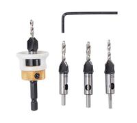 UADME 4PCS Bit de contre-bêtises de travail du travail du bois 4 flûtes en spirale 6,25 mm en profondeur de tige étape réglable Bit de forage