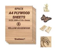Uadme Feuille Contreplaqué A4, Contreplaqué 3mm, 4 Plaques de Bois Découpe Laser 30x21cm, pour Modélisme Artisanat en Bois Pyrogravure (Palissandre Jaune)