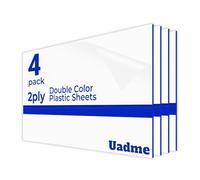 Uadme Feuille Plastique ABS, 4 Pièces Panneau Plastique, Plaque Gravée Personnalisée 30x20 cm, Plaque Acrylique pour Gravure Laser, Épaisseur 1,3 mm, pour Bureau à Domicile (Bleu sur Blanc)