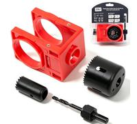 Uadme Kit d'Installation de Serrure de Porte pour 35-45mm, Gabarit de Verrouillage de Porte Réglable, avec Scie Cloche en Acier au Carbone, pour Portes en Bois (Rouge)