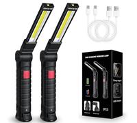 Uadme Lampe de Travail LED Rechargeable, 2 Pièces COB Baladeuse avec Base Magnétique 3 Modes, Lampes Torche pour Garage, Camping, d'Urgence