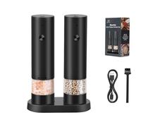 Uadme Lot de 2 moulins à sel et poivre électriques avec support de rangement, rechargeable par USB, 4 grossissements réglables, pour cuisine, table, barbecue
