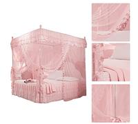 Uadme Moustiquaire de luxe en dentelle, installation sans perforation pour lit simple ou double, rideaux à quatre coins pour décoration (rose, taille M)