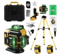 Uadme Niveau Laser Chantier Autonivelant 360°x 4 avec Trépied, Lazer Niveaux 4D 16 Lignes Laser, Mode Pulsé Extérieur, 2 x Batterie, Nivellement Automatique, Support Rotatif, Télécommande (Jaune)