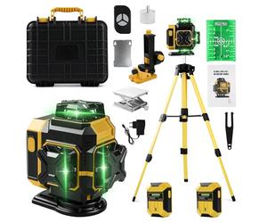 Uadme Niveau Laser Chantier Autonivelant 360°x 4 avec Trépied, Lazer Niveaux 4D 16 Lignes Laser, Mode Pulsé Extérieur, 2 x Batterie, Nivellement Automatique, Support Rotatif, Télécommande (Jaune)