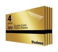 Uadme Plaque Acrylique pour Gravure Laser, 4 Feuilles de Plastique ABS, Panneau en Acrylique Miroir, Plaque Gravée Personnalisée 30x20, Épaisseur 1,3 mm, pour Bureau à Domicile(Noir sur miroir doré)