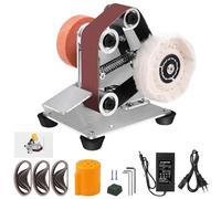 Uadme Ponceuse à Bande Electrique Stationnaire, 3 en 1 Petite Meuleuse d'Établi avec 30 Bandes Abrasives 30x330mm, 7 Vitesses Réglables, Affuteur de Couteaux pour Travail du Bois, Métal, Artisanat