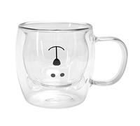 Uadme Tasse à café en verre en forme d'ours, 250 ml, tasse à café à double paroi avec poignée pour la maison, transparente, idéale pour l'eau, le thé, le lait, design mignon pour un cadeau