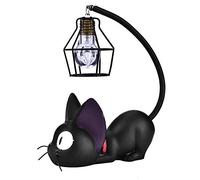 Uadme Veilleuse en Résine Chat Lampe de Bureau LED Ornements avec Abat-jour Décoration de la Maison Cadeau (Yeux Noirs)