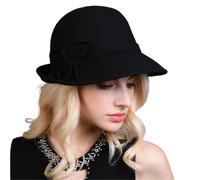 UALXPAO Chapeau Melon pour Femme Dame Fascinator irrégulière pilulier Casquette Mode Cloche Chapeaux Femme Feutre béret fête Formelle Fedora église Laine Casque(Black)