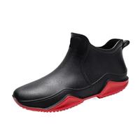 UALXPAO Chaussures de pluie pour hommes Bottes de pluie for couple Chaussures travail chef for hommes lavage Résistantes à l'usure d'eau chaudes for et femmes(Black red,44 EU)