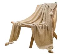 UALXPAO Couverture en Tricot épais Couvertures for lit, canapé, Fauteuil, Couvre-lit en Grosse Maille, jeté tricoté avec Pompon, Couverture Unie gaufrée(Khaki,130x230cm)