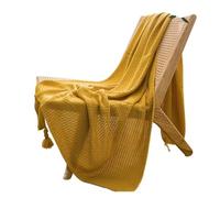 UALXPAO Couverture en Tricot épais Plaid tricoté à Pompons, uni, gaufré, idéal for Le lit, canapé ou Fauteuil(Ginger Yellow,130x170cm)