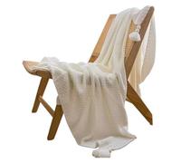 UALXPAO Couverture en Tricot épais Plaid tricoté à Pompons, uni, gaufré, idéal for Le lit, canapé ou Fauteuil(White,130x170cm)