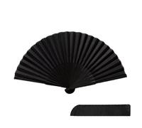 UALXPAO Éventail Pliant Pure Black Fan Plain Color Men's Folding Dance Decor Bamboo Handicrafts with Storage Bag(Black with Bag)