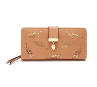 UALXPAO Portefeuille Femme Portefeuille Creux en Cuir synthétique for Femme, Porte-Monnaie Souple for pièces de Monnaie et Cartes(Khaki)