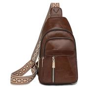 UALXPAO Sacs à bandoulière en cuir Sac bandoulière en cuir souple, ex-sac de poitrine vertical, simple, vintage, classique(Brown)