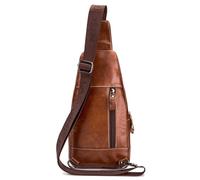 UALXPAO Sacs à bandoulière en cuir Sac de poitrine en cuir for homme, sac avant vache, à bandoulière rétro, grande capacité(Brown)