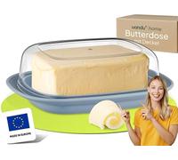 uandu Beurrier en plastique avec couvercle - pour 250 gr de beurre - boite a fromage pour frigo - boite a beurre - couvercle transparent - convient au lave-vaisselle - sans BPA - Bleu