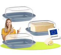 uandu Beurrier en plastique avec couvercle - pour 250 gr de beurre - boite a fromage pour frigo - boite a beurre - couvercle transparent - convient au lave-vaisselle - sans BPA - Bleu x 3