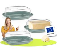 uandu Beurrier en plastique avec couvercle - pour 250 gr de beurre - boite a fromage pour frigo - boite a beurre - couvercle transparent - convient au lave-vaisselle - sans BPA - Vert x 3