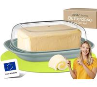 uandu Beurrier en plastique avec couvercle - pour 250 gr de beurre - boite a fromage pour frigo - boite a beurre - couvercle transparent - convient au lave-vaisselle - sans BPA - Vert