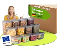 uandu Boite de Rangement Cuisine Lot de 12, Bocaux Hermetiques Alimentaires en Plastique Scellée avec Couvercle, bocaux rangement cuisine en plastique, sans BPA, boîtes céréales, pâtes, farine, sucre