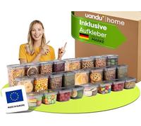 uandu Boite de Rangement Cuisine Lot de 24, Bocaux Hermetiques Alimentaires en Plastique Scellée avec Couvercle, bocaux rangement cuisine en plastique, sans BPA, boîtes céréales, pâtes, farine, sucre