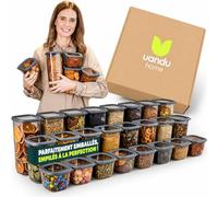 UANDU Boite de Rangement Cuisine Lot de 24, Bocaux Hermetiques Alimentaires en Plastique Scellée avec Couvercle, bocaux rangement cuisine en plastique, sans BPA, boîtes céréales, pâtes, farine, sucre.