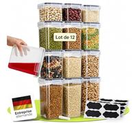 uandu Lot de 12 boîtes de conservation avec couvercle hermétiques - Sans BPA - Boîte de rangement de cuisine pour céréales, farine et sucre - Avec stylo d'écriture et étiquette