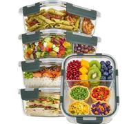 uandu Lot de 5 Boîtes Alimentaires en Verre - 2 Compartiments | Verre Borosilicate, Sans BPA, Compatible Micro-ondes, Four, Congélateur et Lave-vaisselle