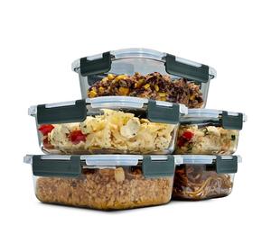uandu Lot de 5 Boîtes Alimentaires en Verre Hermétiques avec Couvercle, Verre Borosilicate, Idéal pour les Repas et le Meal Prep, Sans BPA, Compatible Micro-ondes, Four, Congélateur et Lave-vaisselle