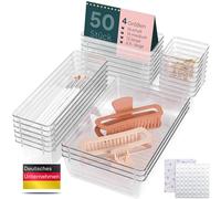 uandu Organisateur Tiroir Transparent 25 Pièces - Boite Rangement Cuisine & Bureau, Separateur Tiroirs Empilable, Rangement Maquillage & Salle de Bain, 100 Stopers Silicone Inclus