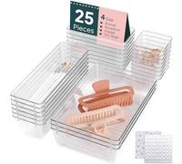 uandu Organisateur Tiroir Transparent 25 Pièces - Boite Rangement Cuisine & Bureau, Separateur Tiroirs Empilable, Rangement Maquillage & Salle de Bain, 100 Stopers Silicone Inclus