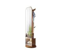 UANFHWZF Porte-manteau Cintre en bois massif avec tiroir, armoire de rangement, support de sol for porche d'entrée, miroir complet amovible(Walnut)