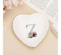 UanMere Assiette décorative, bol à clés pour boucles d'oreilles, montre, initiale personnalisée, en forme de cœur, cadeau d'anniversaire, de mariage pour amis, 10,2 cm, initiales Z