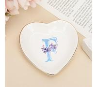 UanMere Assiette décorative pour bracelets, clés, fleurs sauvages, cœur et montre, cadeau de Noël pour enseignant, 10,2 cm, initiales F